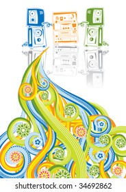 The musical centre in abstract collage. Format A4. Vector illustration. Isolated groups and layers. Global colors.
