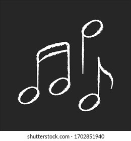 Musical chalk white icon on black background. Traditional movie genre, artistic cinematography. Common film category with song and dance numbers. Music notes isolated vector chalkboard illustration