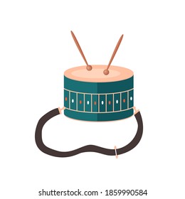 Musical children instrument drum and Drumsticks. Vector isolated object
