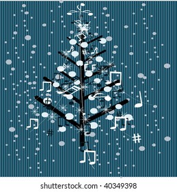   musical christmas tree background, vector illustration