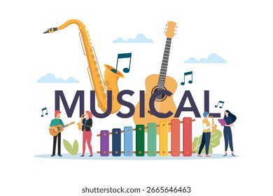 Classe musical com instrumentos musicais. Educação musical