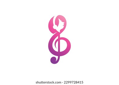 Musical clef flat style logo with people listening music