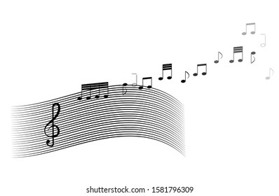Musical clef, notes and wavy lines in black on a white background. vector. illustration