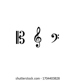 musical clef, treble, bass , alto , middle C clef icon set