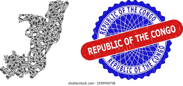 Musical Collage for Republic of the Congo Map and Bicolor Distress Seal Stamp