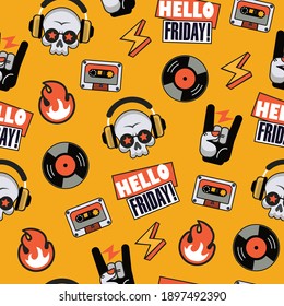 musical color background design with skull and vinyl for textile, wallpaper, print, fabric, cover