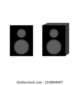 Musical column isolated on white background. Black flat sound system speaker. Vector illustration element of acoustic system