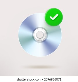 Icono de disco compacto musical con marca de verificación. icono de vector 3d