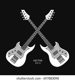 Musical competitions. Two cross guitars. Vector illustration. Screensaver for a musical competition