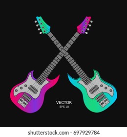 Musical competitions. Two cross guitars. Vector illustration. Screensaver for a musical competition