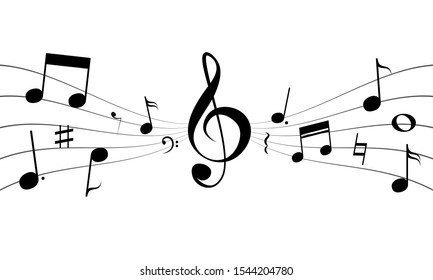 Musical concept background. Treble clef, notes and other music symbols