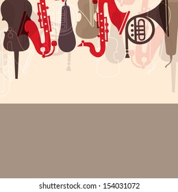 Musikalisches Konzept mit Musikinstrumenten, kann als Poster, Banner für Flyer für Musikkonzerte und Partys verwendet werden.