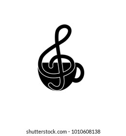 Musical cup icon. Clef sign. Logo. Coffee logo element. LIne concept icons. Flat design. Vector Illustration.