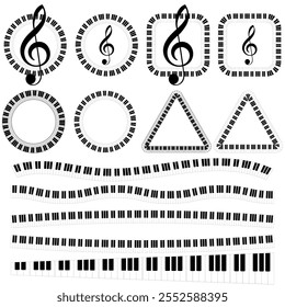 Musical design element, piano roll pattern in various shapes, musical logo graphic design