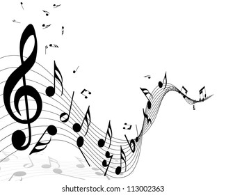 Musical Design Elements From Music Staff With Treble Clef And Notes in Black and White.  Vector Illustration. 