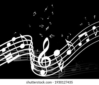 Musical Design Elements From Music Staff With Treble Clef And Notes in Black and White Colors. Vector Illustration. 