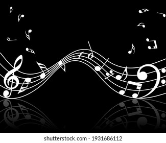 Musical Design Elements From Music Staff With Treble Clef And Notes in Black and White Colors. Vector Illustration. 
