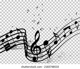 Musical Design Elements From Music Staff With Treble Clef And Notes in Black and White Colors. Vector Illustration. 