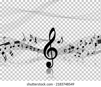 Musical Design Elements From Music Staff With Treble Clef And Notes in Black and White Colors. Vector Illustration. 