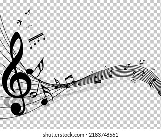 Musical Design Elements From Music Staff With Treble Clef And Notes in Black and White Colors. Vector Illustration. 