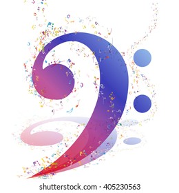 Musical Design Elements From Music Staff With Treble Clef And Notes in gradient transparent  Colors. Elegant Creative Design With Shadows and Isolated on White. Vector Illustration.