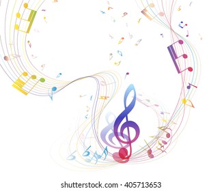 Musical Design Elements Music Staff With Treble Clef And Notes. Vector Illustration. 