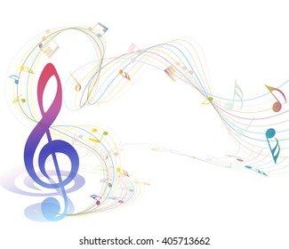 Musical Design Elements Music Staff With Treble Clef And Notes. Vector Illustration. 