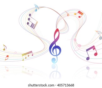 Musical Design Elements Music Staff With Treble Clef And Notes. Vector Illustration.