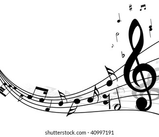 Musical Design Elements From Music Staff With Treble Clef And Notes in Black and White Colors. Elegant Creative Design  Isolated on White. Vector Illustration.