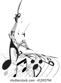 Musical Design Elements From Music Staff With Treble Clef And Notes in Black and White Colors. Elegant Creative Design With Shadows and Isolated on White. Vector Illustration.