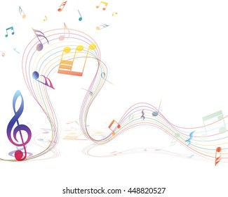 Musical Design Elements From Music Staff With Treble Clef And Notes in gradient transparent Colors. Vector Illustration.