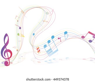 Musical Design Elements From Music Staff With Treble Clef And Notes in gradient transparent Colors. Vector Illustration.