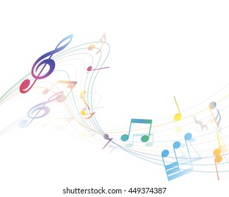 Musical Design Elements From Music Staff With Treble Clef And Notes in gradient transparent Colors. Vector Illustration.