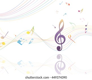 Musical Design Elements From Music Staff With Treble Clef And Notes in gradient transparent Colors. Vector Illustration.