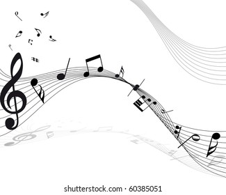 Musical Design Elements From Music Staff With Treble Clef And Notes. Vector Illustration.