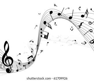 Musical Design Elements From Music Staff With Treble Clef And Notes. Vector Illustration. 