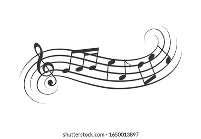 Musical design elements, treble clef,  music notes on stave, vector illustration