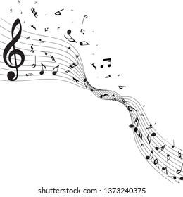 Musical Design From Music Staff Elements With Treble Clef And Notes With Copy Space. Elegant Creative Design Isolated on White. Vector Illustration.