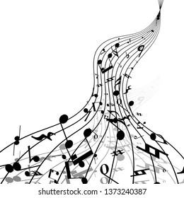 Musical Design From Music Staff Elements With Treble Clef And Notes With Copy Space. Shadow With Transparency;  Elegant Creative Design Isolated on White. Vector Illustration.