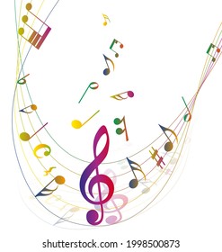 Musical design from musical notes elements. Shadow is transparent and can applied on any color background not only white. Elegant creative design isolated on white. Vector illustration.