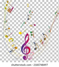 Musical design from musical notes elements. Shadow is transparent and can applied on any color background not only white. Elegant creative design isolated on white. Vector illustration.