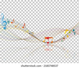 Musical design from musical notes elements. Shadow is transparent and can applied on any color background not only white. Elegant creative design isolated on white. Vector illustration.