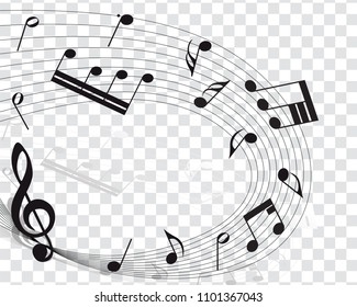 Musical Designs With Elements From Music Staff , Treble Clef And Notes in Black and White. Vector Illustration.