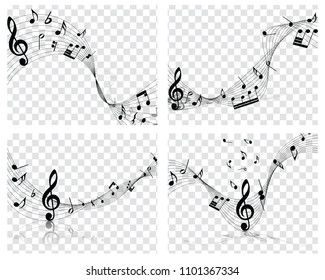 Musical Designs With Elements From Music Staff , Treble Clef And Notes in Black and White. Vector Illustration.