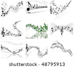 Musical Designs Sets With Elements From Music Staff , Treble Clef And Notes in Black and White Colors. Elegant Creative Design With Shadows and Isolated on White. Vector Illustration.