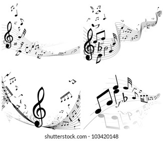 Musical Designs Sets With Elements From Music Staff , Treble Clef And Notes. Vector Illustration.