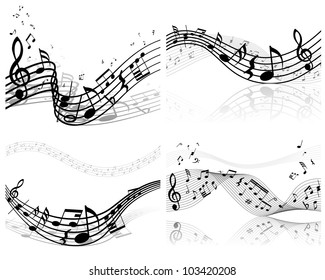 Musical Designs Sets With Elements From Music Staff , Treble Clef And Notes. Vector Illustration.