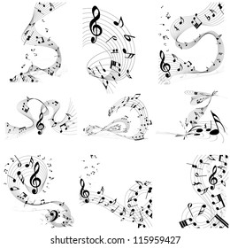 Musical Designs Sets With Elements From Music Staff , Treble Clef And Notes. Vector Illustration. 