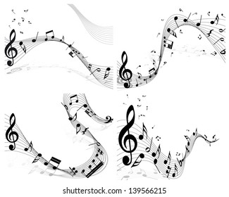 Musical Designs Sets With Elements From Music Staff , Treble Clef And Notes. Vector Illustration