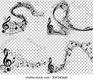 Musical Designs Sets With Elements From Music Staff , Treble Clef And Notes. Vector Illustration. 